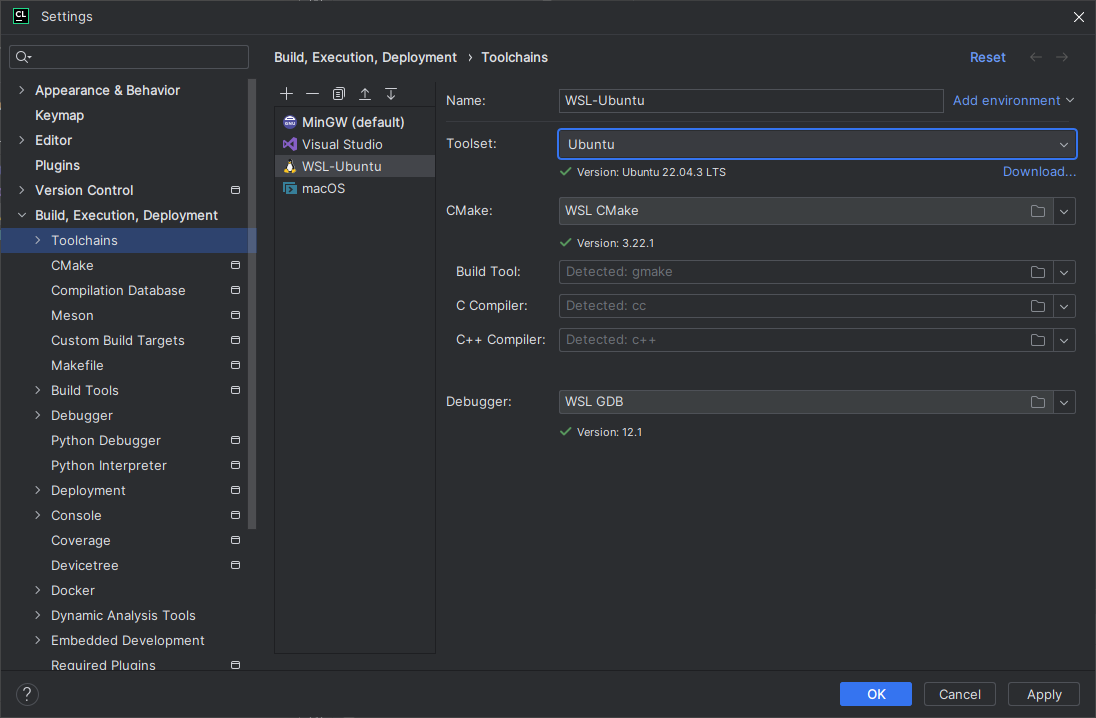 CLion WSL Toolchain